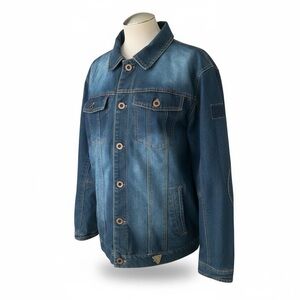 Vintage Style Denim Trucker Jacket Blue Washed Button Up Size L